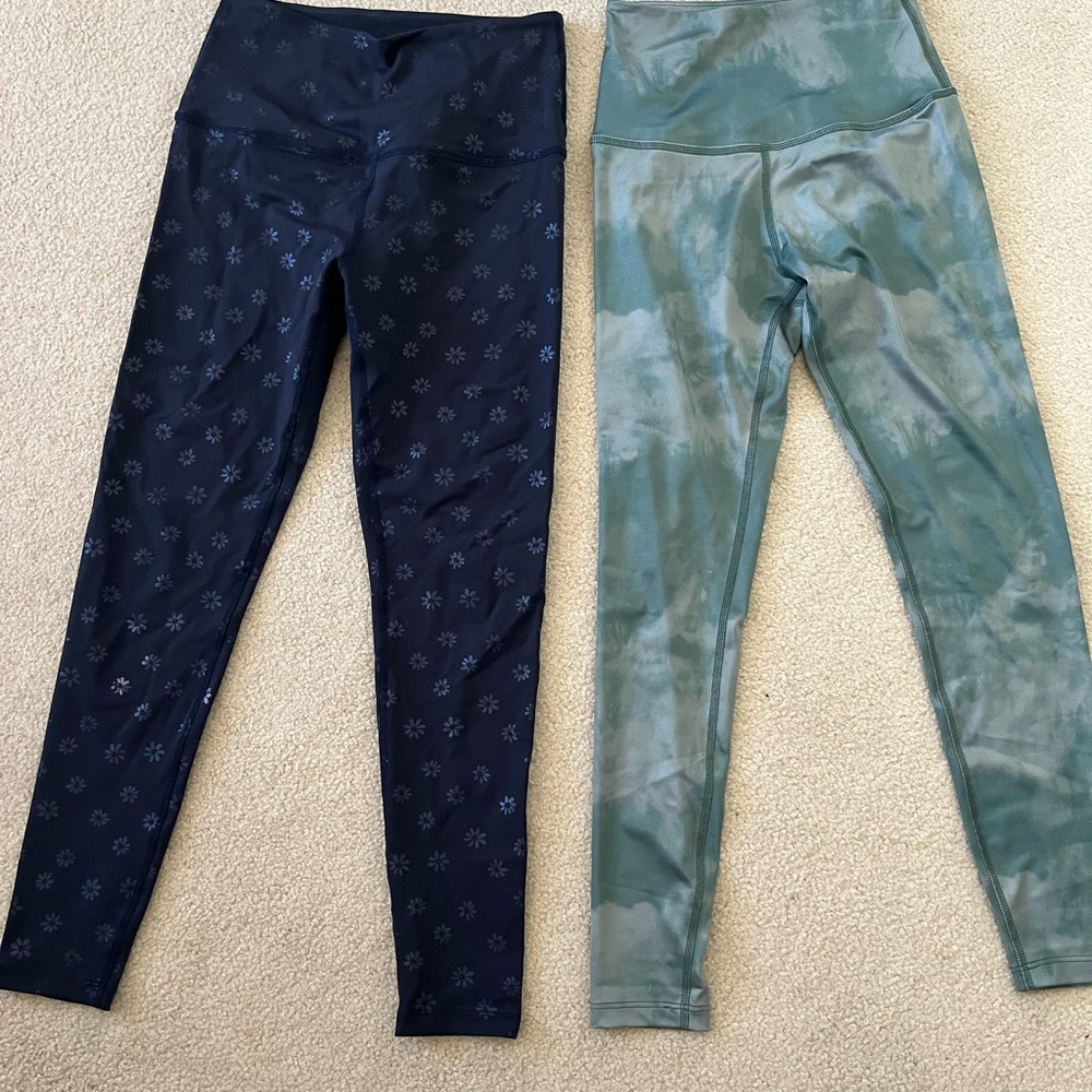 Beyond Yoga Navy Patterned S and Green Tie-Dye Leggings XS
